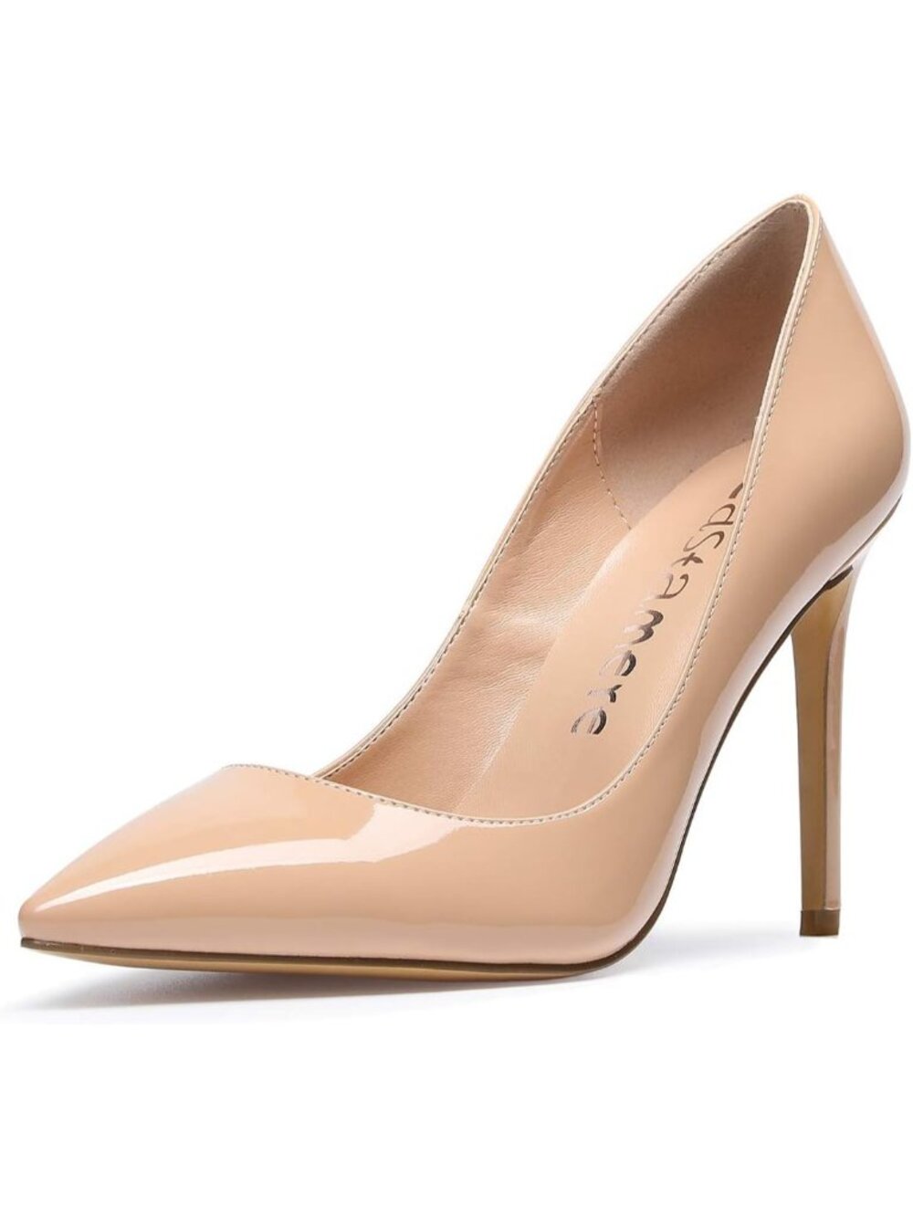 Women's Patent Beige High Heels Pointed-Toe Slip-on Stilettos Pumps Heels Shoes